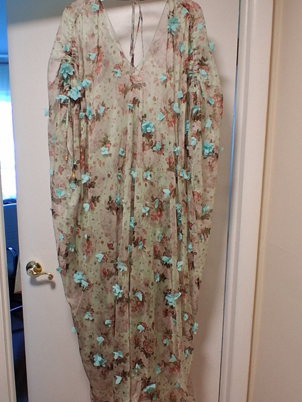 Elena Makri Mykonos Sheer 3D Butterfly Floral Chiffon Kaftan Coverup one size